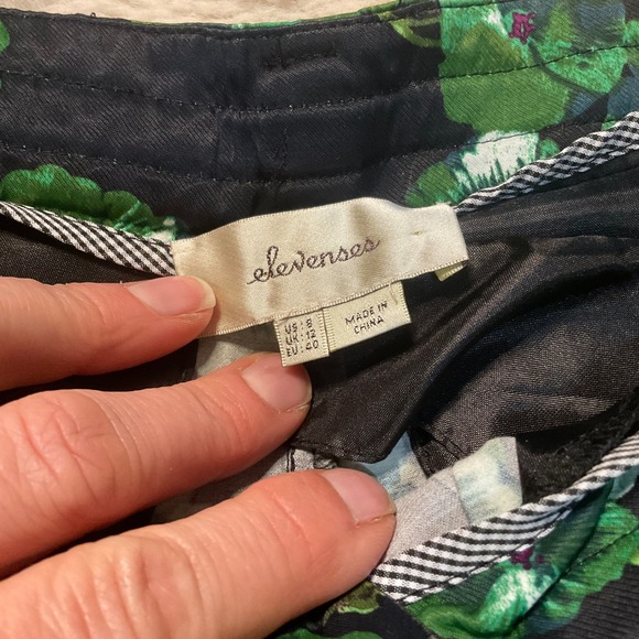 Elevenses Floral Pants Size 8 Green Navy Slacks Womens‎ Anthropologie Trousers - Picture 4 of 9